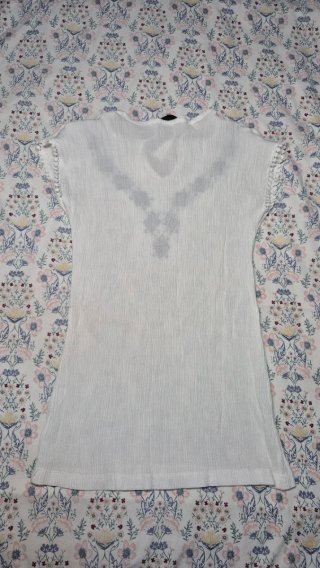 Blusa Blanca Boho Bordada Azul Talla Única