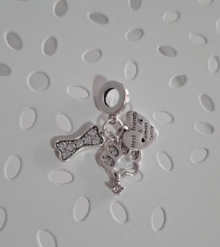 Colgante Charm Corazón Huella Hueso Plata