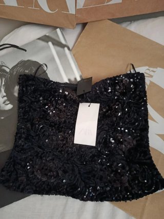 Top Zara lentejuelas negro