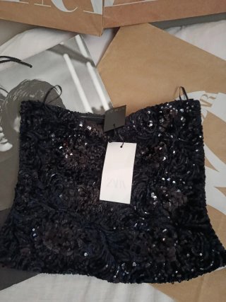 Top Zara lentejuelas negro