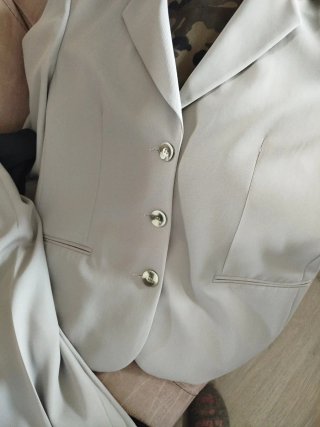 Traje chaqueta y pantalón gris piedra T44