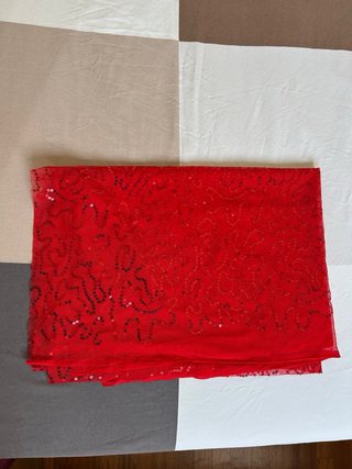 Tessuto tulle rosso con paillettes