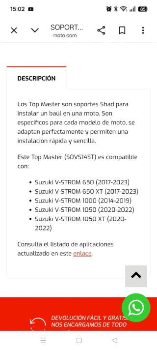 Soporte Baúl Shad Negro Suzuki v strom