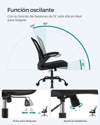 Silla de Oficina SONGMICS Ergonómica de Malla, Lumbar y Brazos Plegables