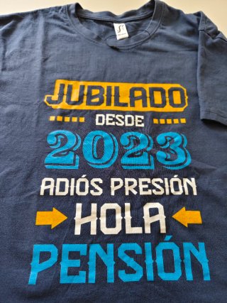 Camiseta azul nueva jubilado 2023 talla L, algodón