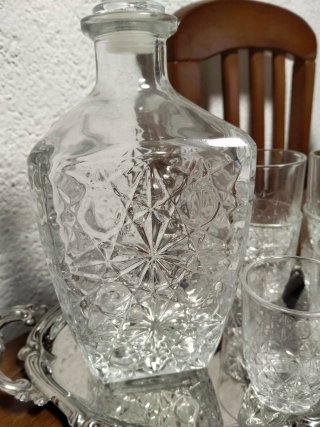 Juego Botella Licor Cristal y 6 Vasos