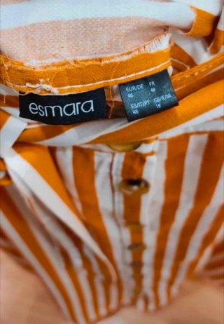 Saia Midi Riscas Branco/Amarelo Nova