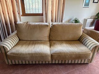 Sofá de 3 plazas tela beige y verde