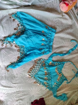 Falda y top danza vientre azul con monedas
