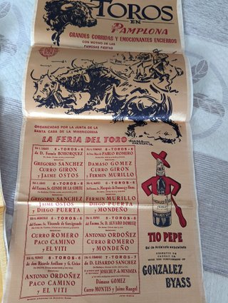 Cartel Corrida Toros San Fermín 1962