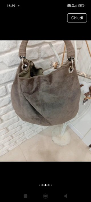 Borsa Hobo Vera Pelle Scamosciata Marrone