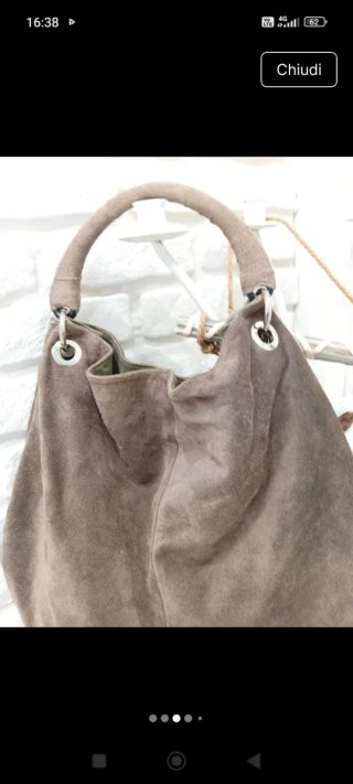 Borsa Hobo Vera Pelle Scamosciata Marrone