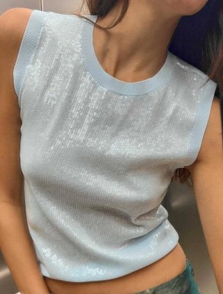 Top Zara Sisa Punto Lentejuelas. Azul Celeste.