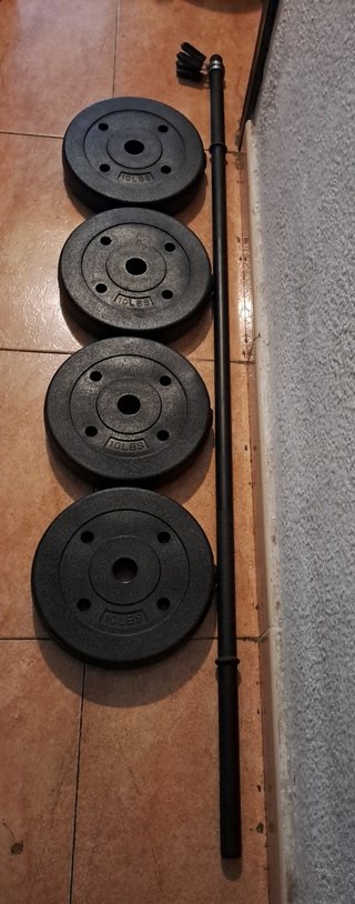 PESAS KIT BARRA 140CM Y DISCOS