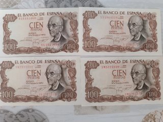 4 Billetes 100 Pesetas España 1970 Manuel de Falla