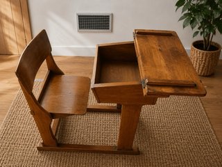 Banco Scolastico Vintage in Legno Massello