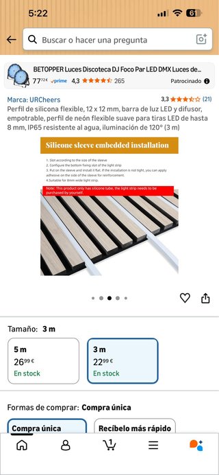 Perfil silicona flexible 12x12mm LED