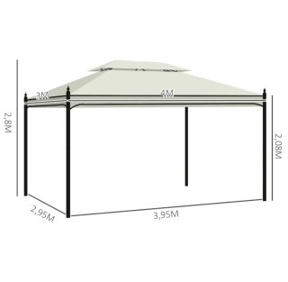 Cenador de jardín 4x3m techo doble y 4 cortinas