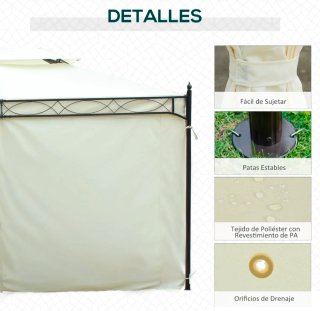 Cenador de jardín 4x3m techo doble y 4 cortinas