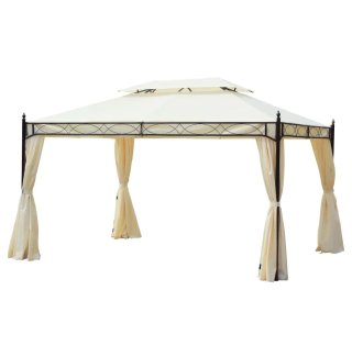 Cenador de jardín 4x3m techo doble y 4 cortinas
