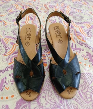 Sandalias Ponny Piel Negro/Plantillas Gel/talla 39
