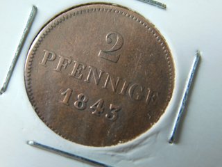 Moneda 2 Pfennig Baviera 1843