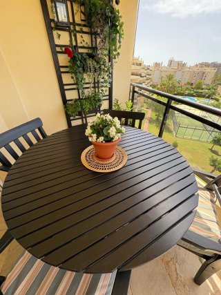Mesa redonda terraza madera negra 125cm