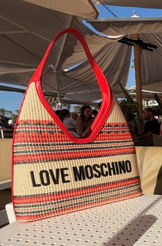 Bolso Sunset Stripes Love Moschino Beige y Rojo