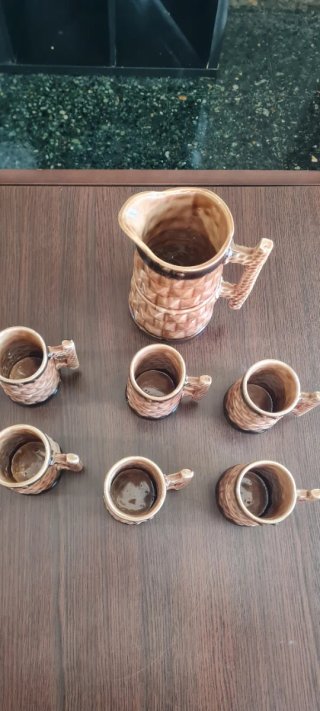 Juego Jarra y Vasos Cerámica Vintage Alemana