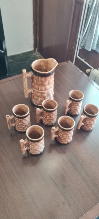 Juego Jarra y Vasos Cerámica Vintage Alemana