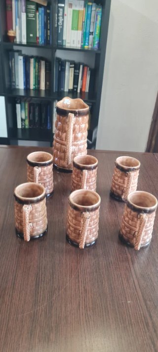 Juego Jarra y Vasos Cerámica Vintage Alemana