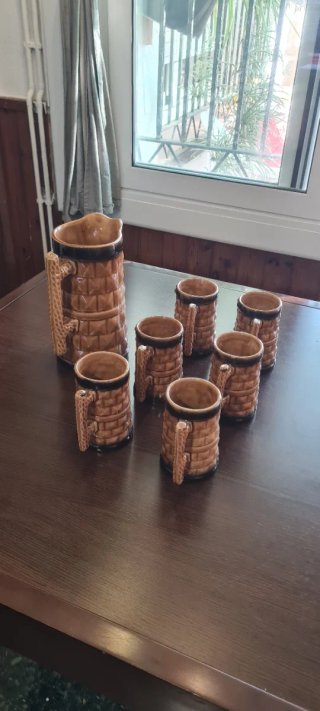 Juego Jarra y Vasos Cerámica Vintage Alemana