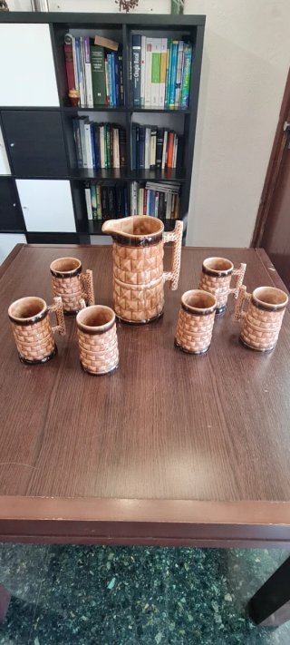 Juego Jarra y Vasos Cerámica Vintage Alemana