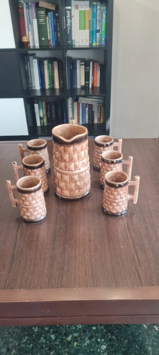 Juego Jarra y Vasos Cerámica Vintage Alemana