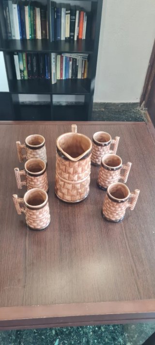 Juego Jarra y Vasos Cerámica Vintage Alemana
