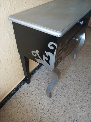 Mueble recibidor madera 2 cajones negro/plata