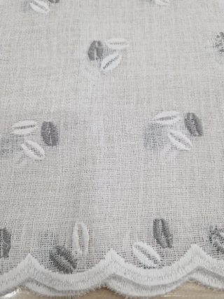 Visillo Cocina Bordado Gris y Blanco