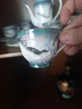 Juego de café porcelana blanco y verde