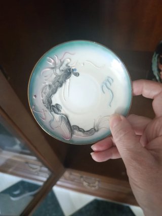 Juego de café porcelana blanco y verde