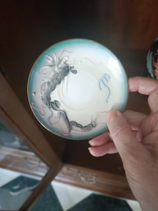 Juego de café porcelana blanco y verde