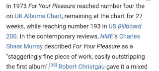 LP de Roxy Music: "For Your Pleasure" (1973)