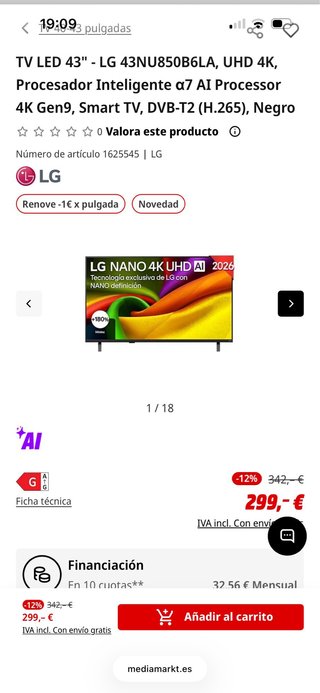 Televisor LG NanoCell 43”