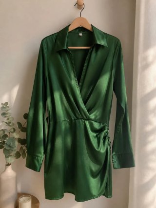 Vestido verde satinado