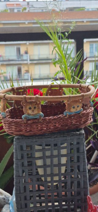 Cestita in vimini vintage con 6 orsetti