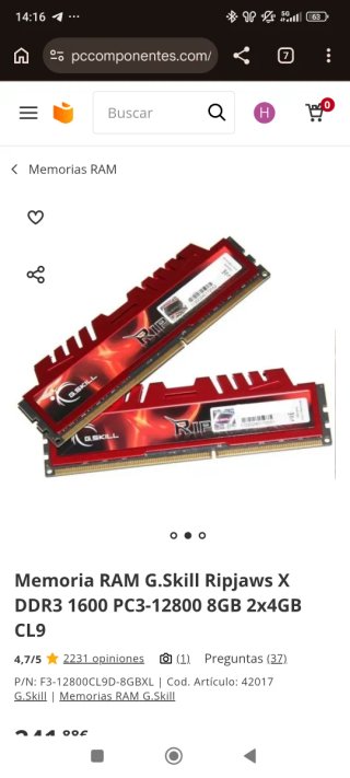 4x4GB G.Skill Ripjaws X Memoria RAM DDR3 (16GB)