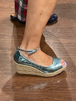 Zapatos cuña azul y plata talla 38
