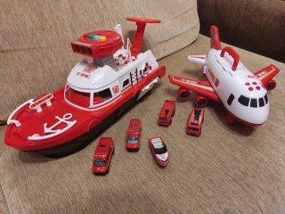 Avión y Barco de Bomberos Juguete