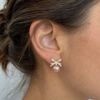 Pendientes lazo perla beige y oro