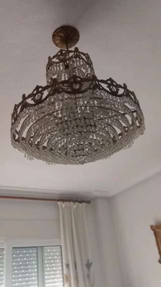 2 Lámparas con colgante de cristal y metal