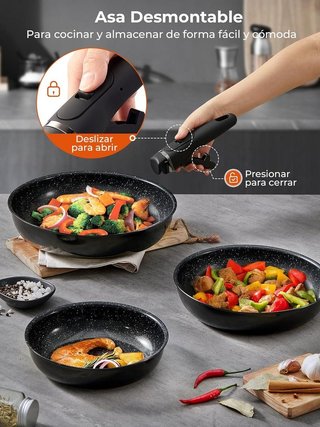 Juego sartenes mango extraíble inducción NUEVO